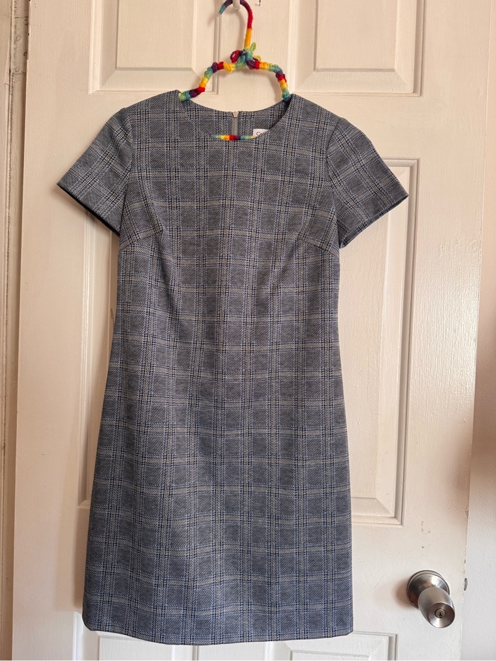 Calvin Klein Gray/Blue Plaid Shift Dress